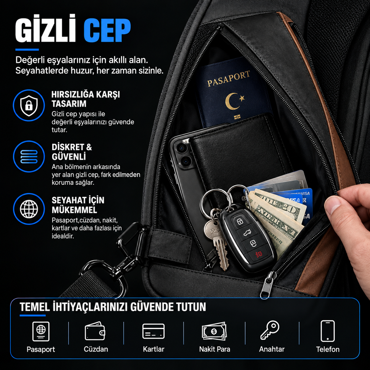 Çapraz Omuz Çantası | Çok Bölmeli Premium Seyahat Çantası