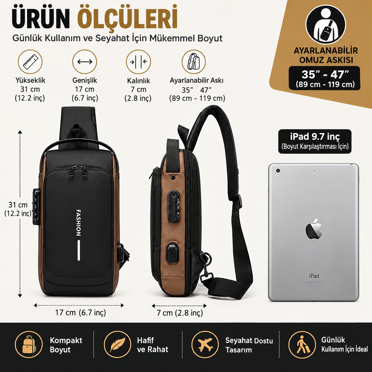 Çapraz Omuz Çantası | Çok Bölmeli Premium Seyahat Çantası